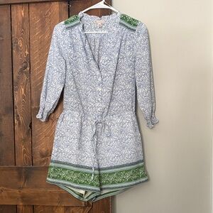 Green and White Patterned Jumpsuit